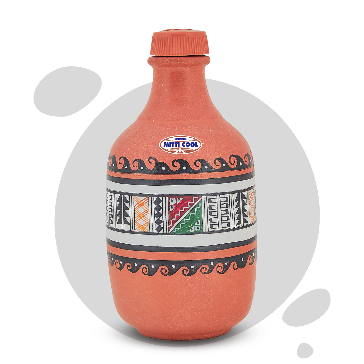 Clay Water Bottle 1.2 Liter Royal White Design - new.mitticool.com