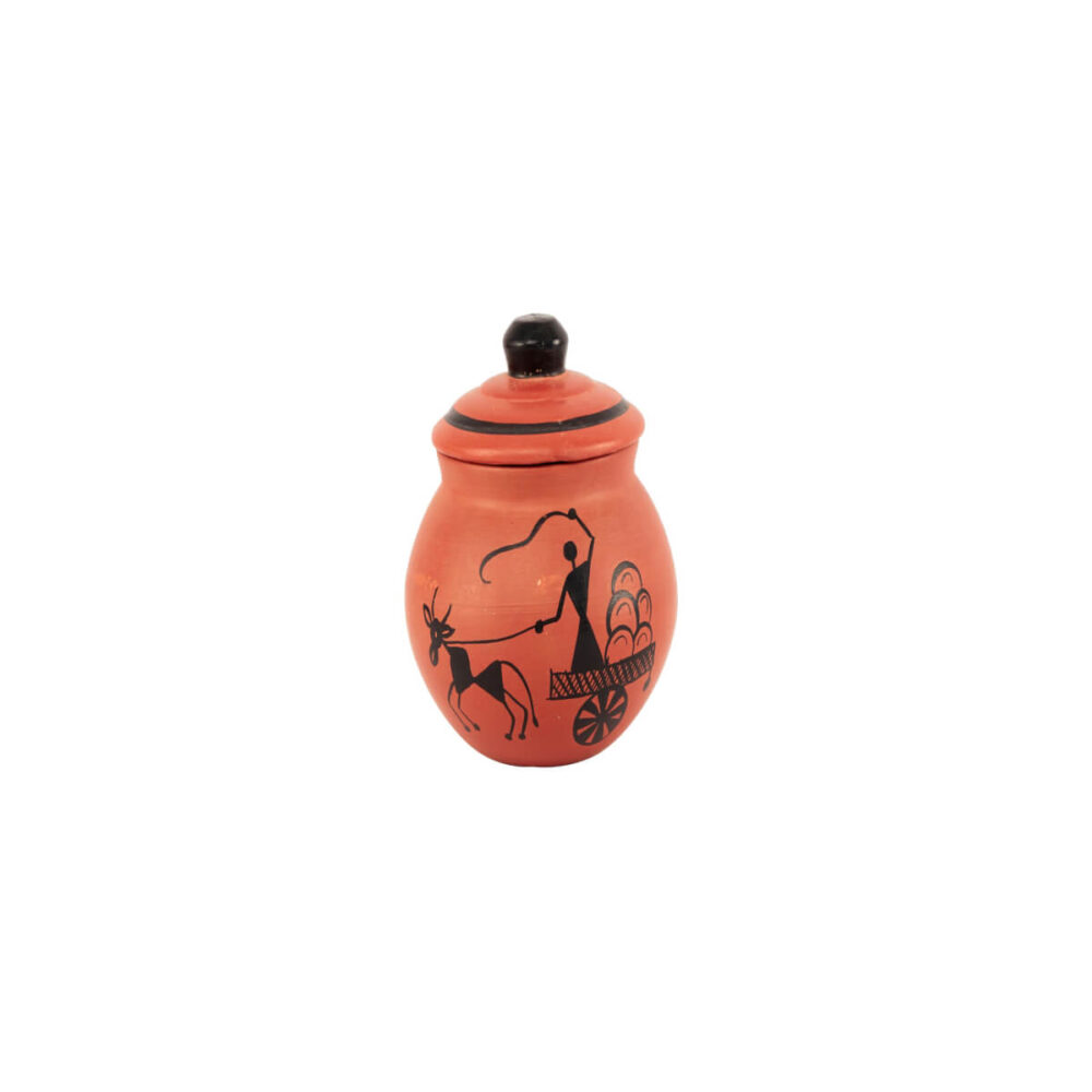 Clay Curd Pot with Cap 350 ML Warli Cart Design