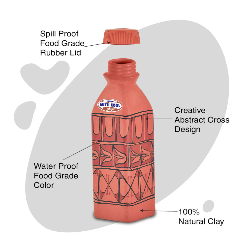 Clay Water Bottle 400 ML Abstract Cross Design - Image 2