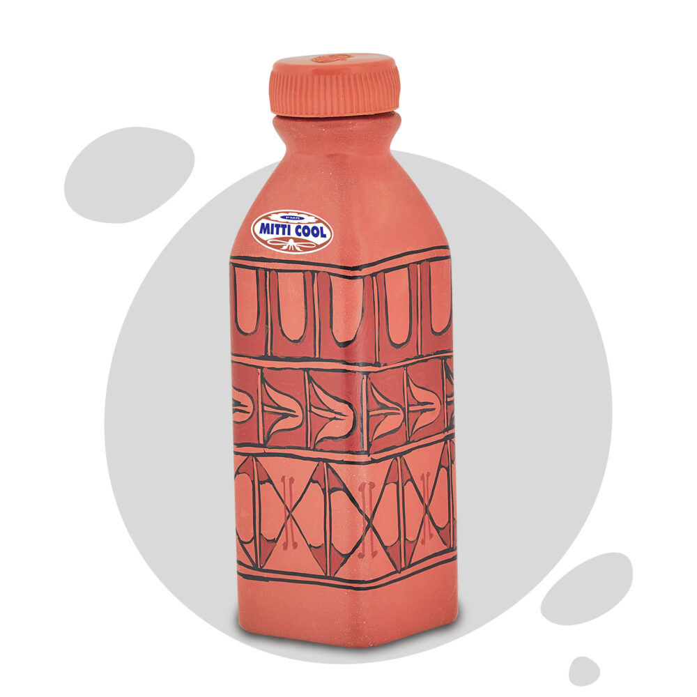 Clay Water Bottle 400 ML Abstract Cross Design