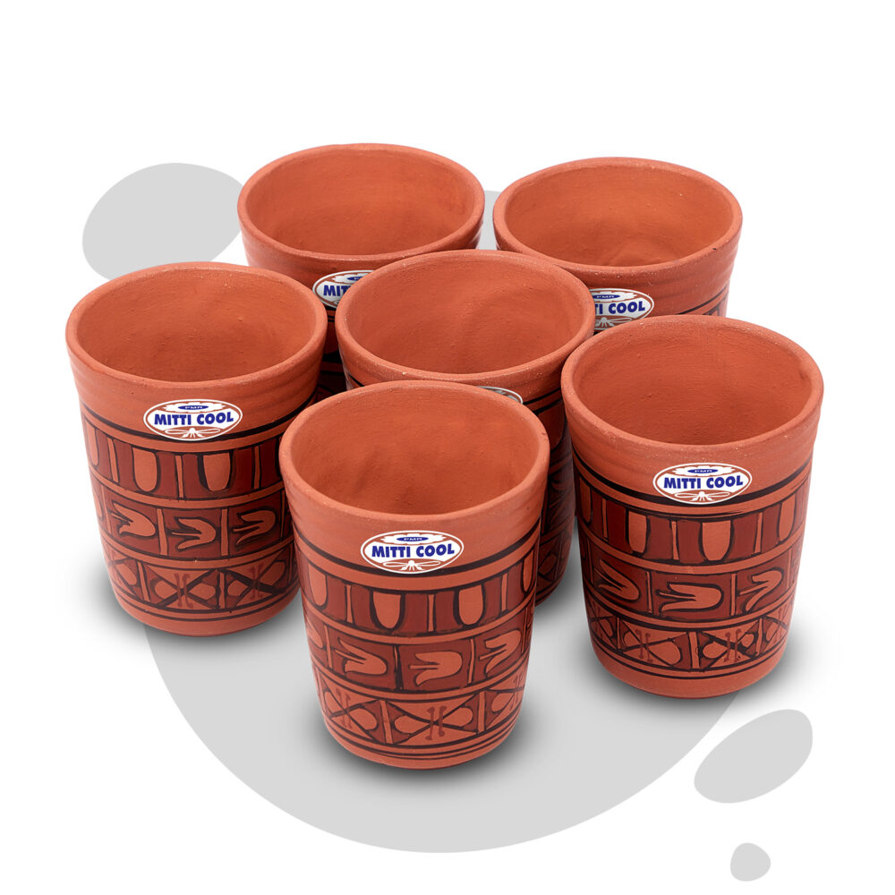 Clay Dinner Glass Set 200 ML (6 Piece) Abstract Cross Design
