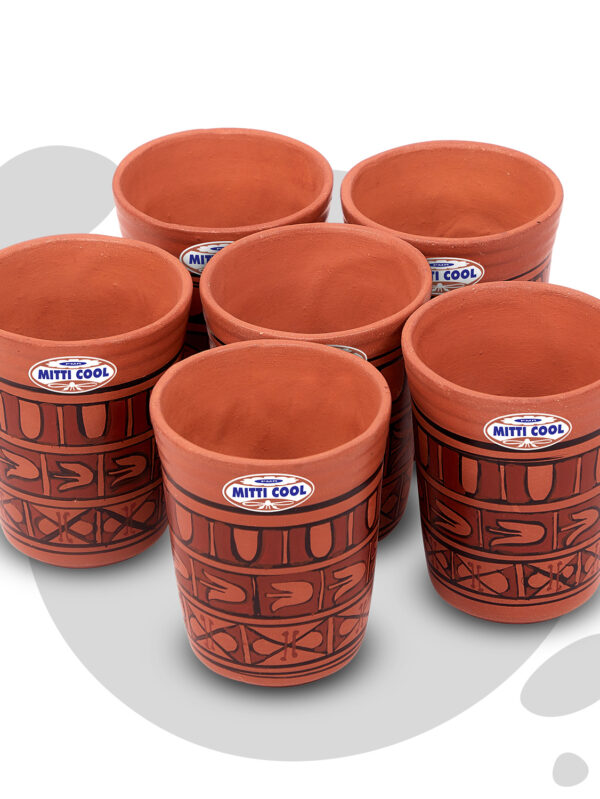 Clay Dinner Glass Set 200 ML (6 Piece) Abstract Cross Design