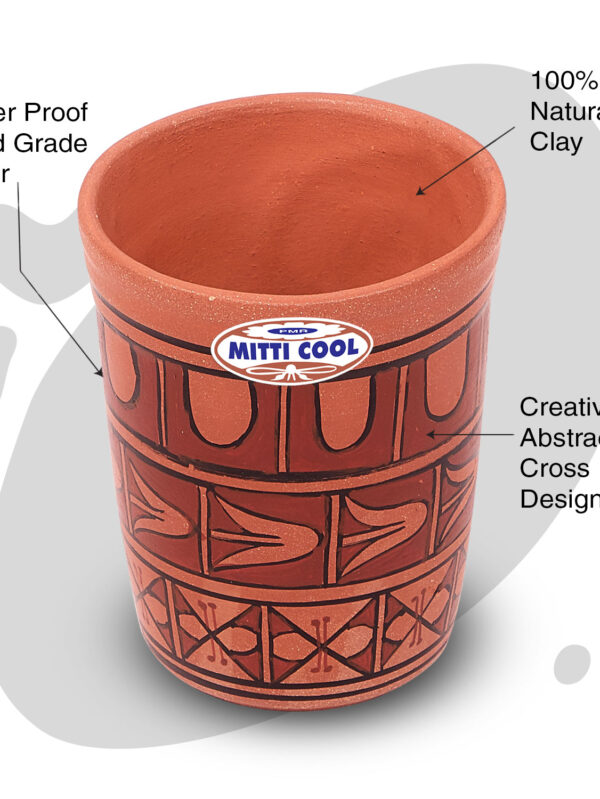 Clay Dinner Glass Set 200 ML (6 Piece) Abstract Cross Design - Image 2