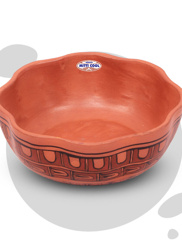 Clay Serving Flower Bowl 1.3 liter Abstract Cross Design