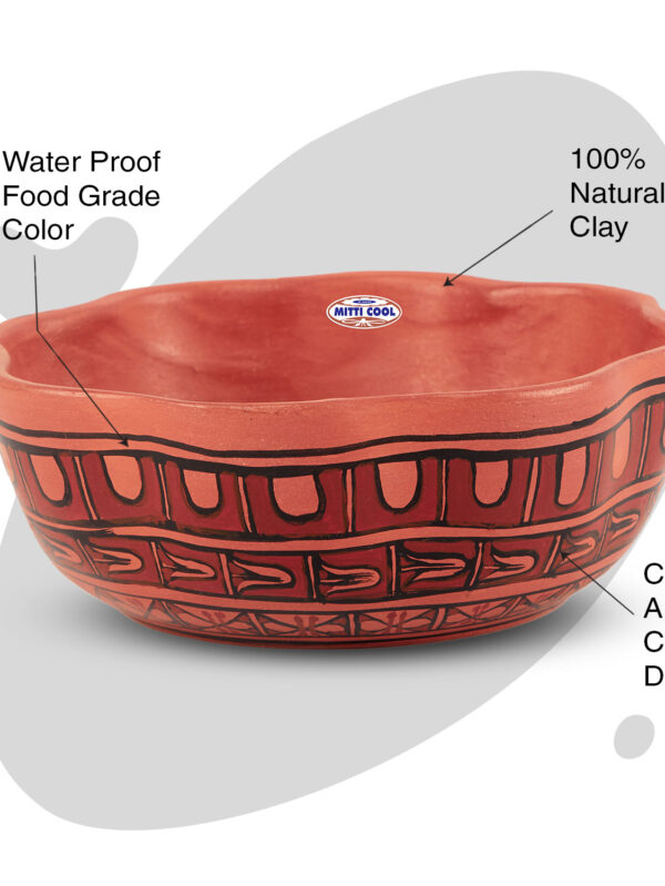 Clay Serving Flower Bowl 1.3 liter Abstract Cross Design - Image 2
