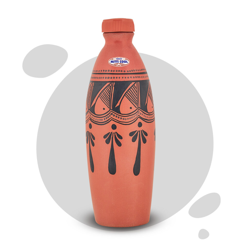 Clay Water bottle - 1 Liter Black Spade Design