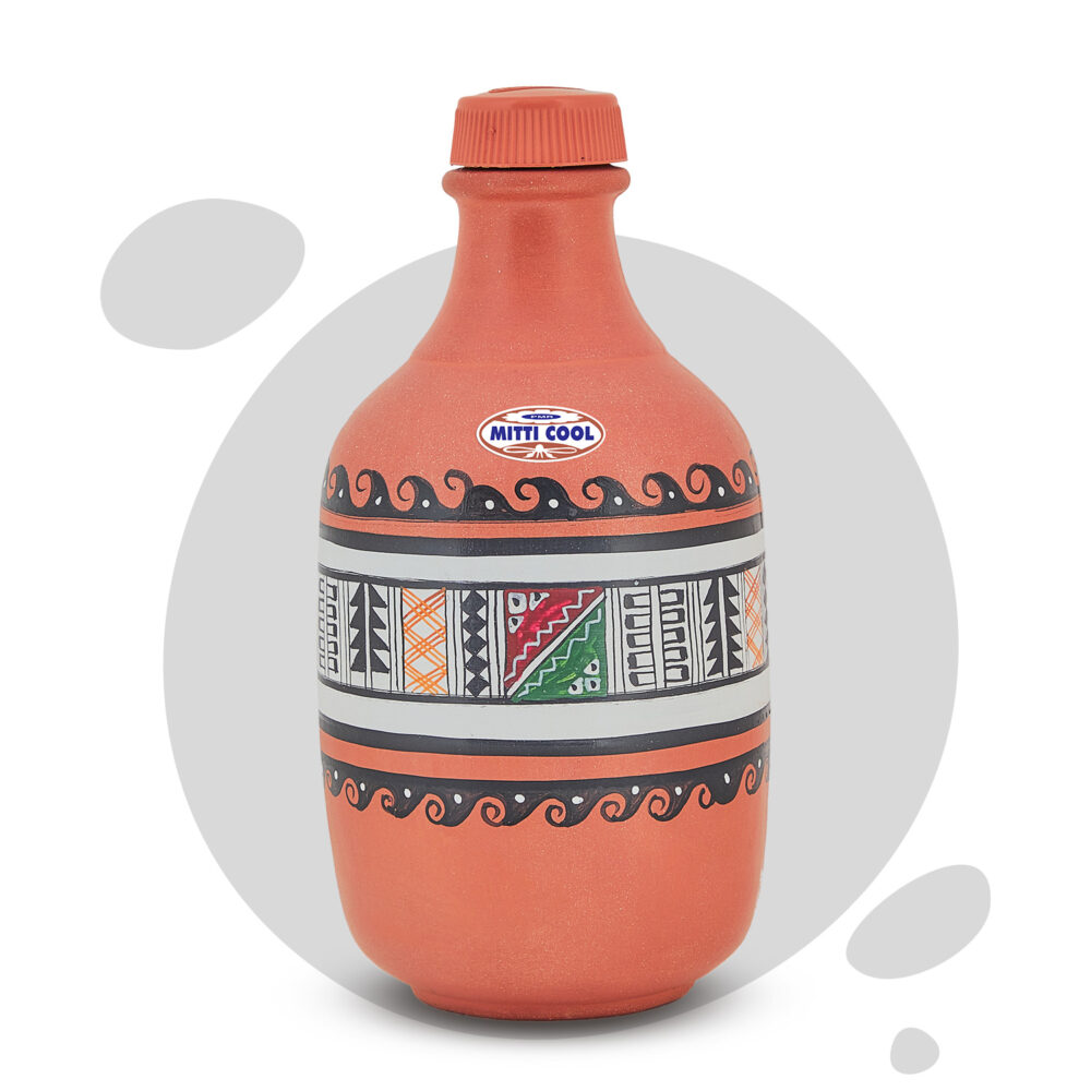 Clay Water Bottle 1.2 Liter  Royal White Design