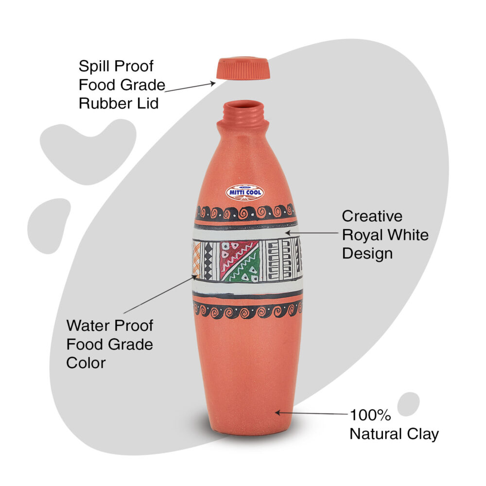 Clay Water bottle - 1 liter Royal White Design - Image 2