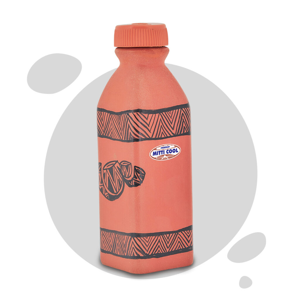 Clay Water Bottle-400 ML Warli Drum Design