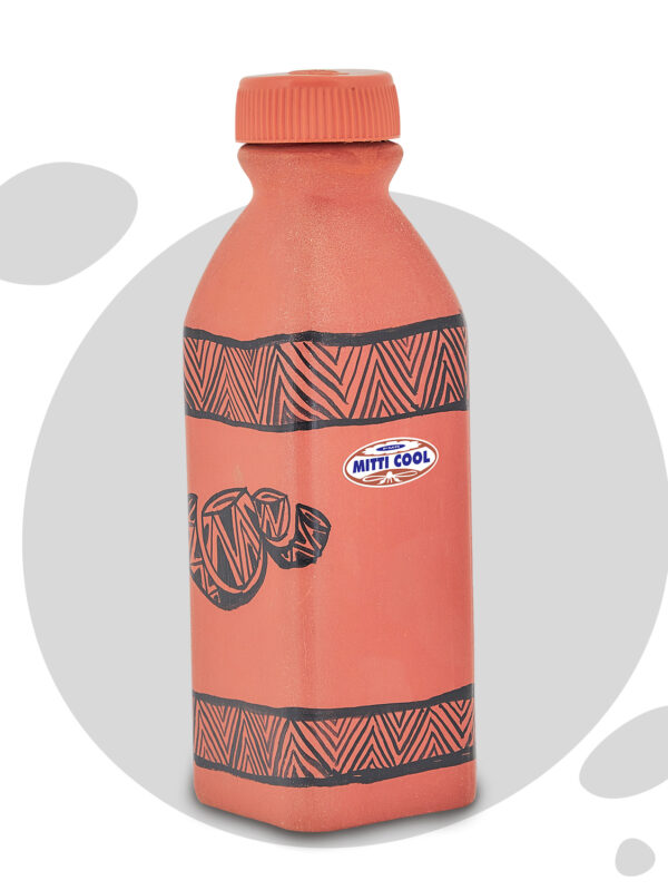 Clay Water Bottle-400 ML Warli Drum Design