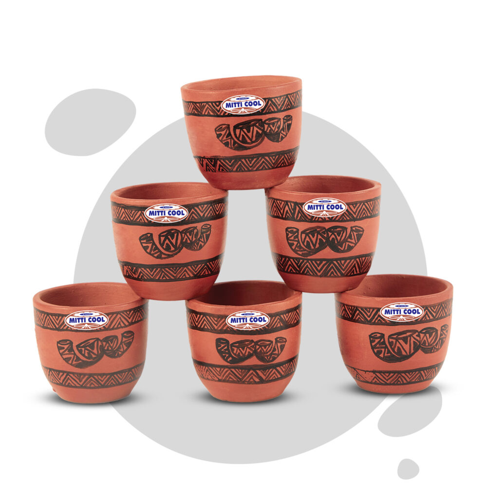 Clay Cherry Cup Set 100 ML (6 piece) Warli Drum Design