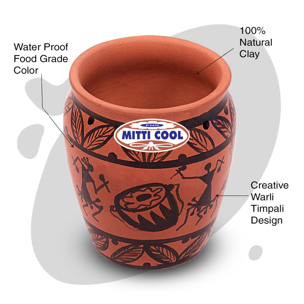Clay Glass Set 100 ML (6 piece) Warli Timpany Design - Image 2