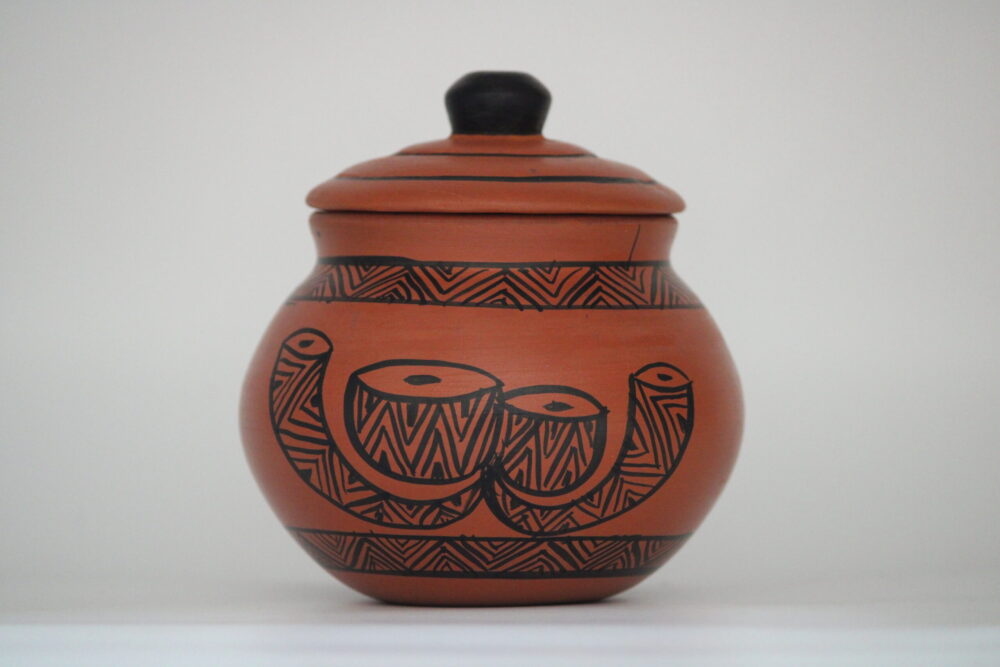 Clay Warli Drum Curd Pot with Cap 350 ml