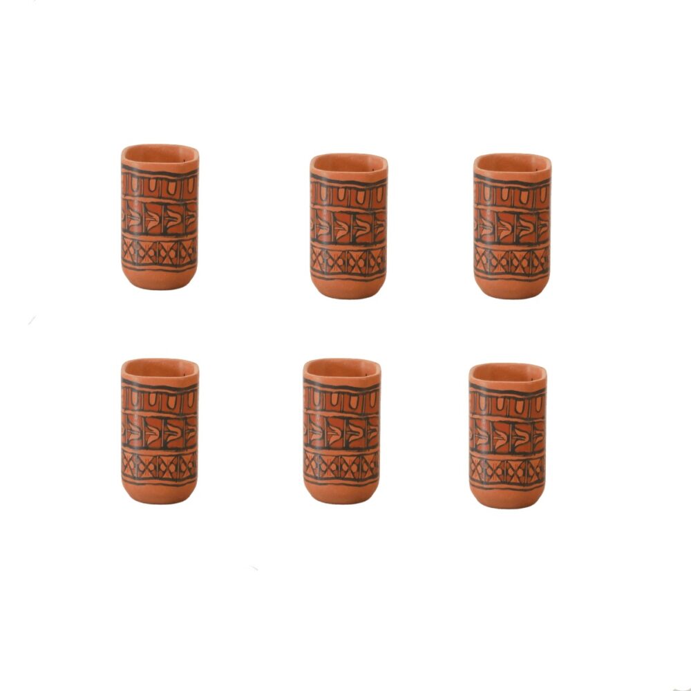 Clay Square Cup Set 170 ml 6 piece Abstract Cross Design
