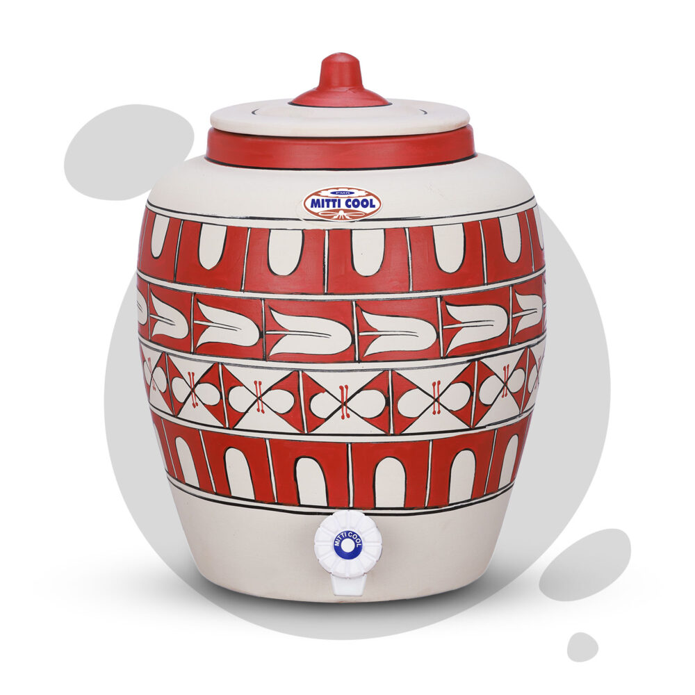 Clay Water Pot 11 Litres Abstract Cross Design