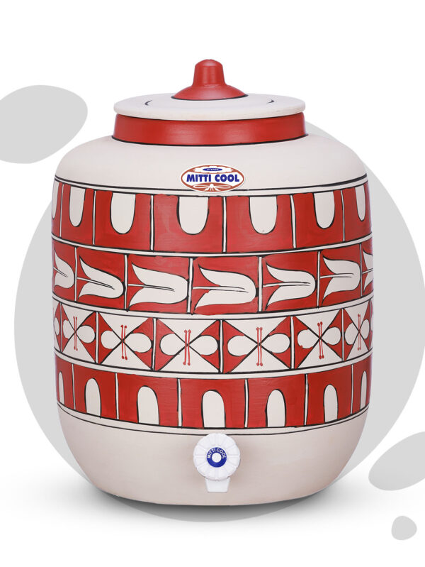 Clay Water Pot 17 Litre  Abstract Cross Design