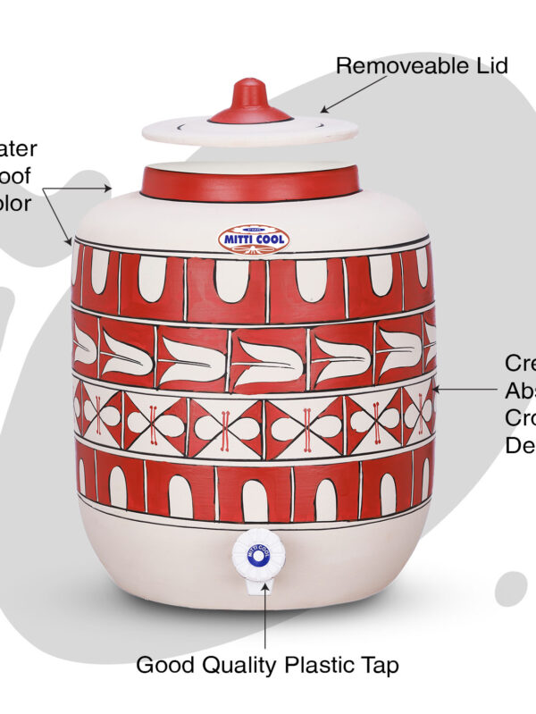 Clay Water Pot 17 Litre  Abstract Cross Design - Image 2