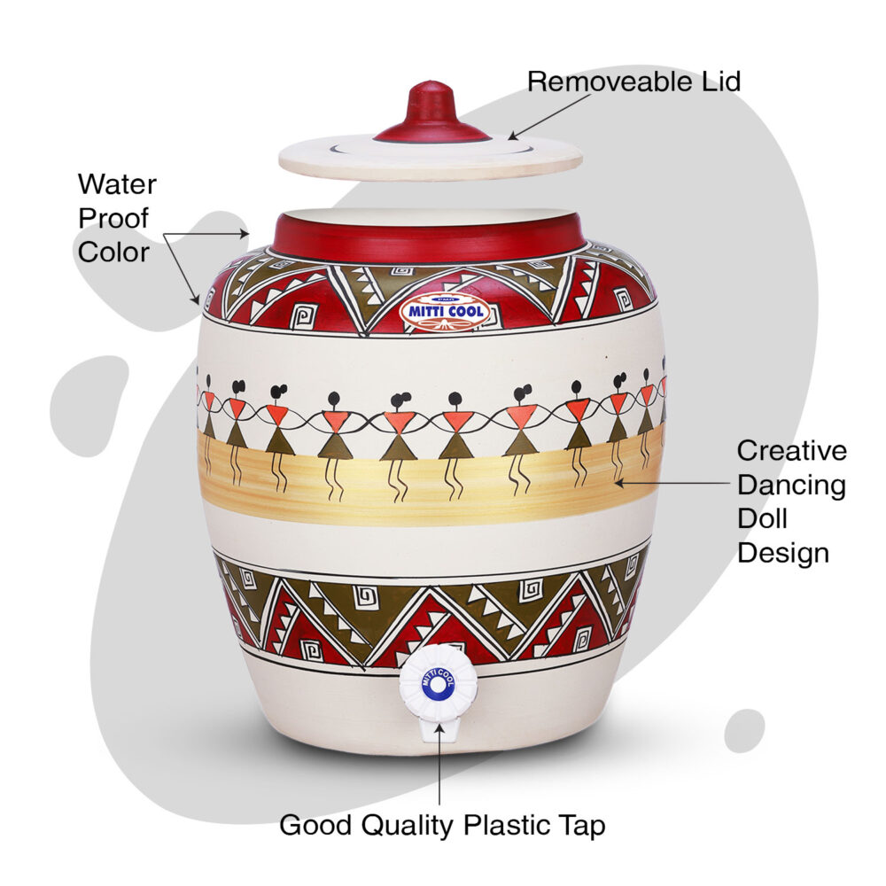 Clay Water Pot 11 Litre Dancing Doll Design - Image 2