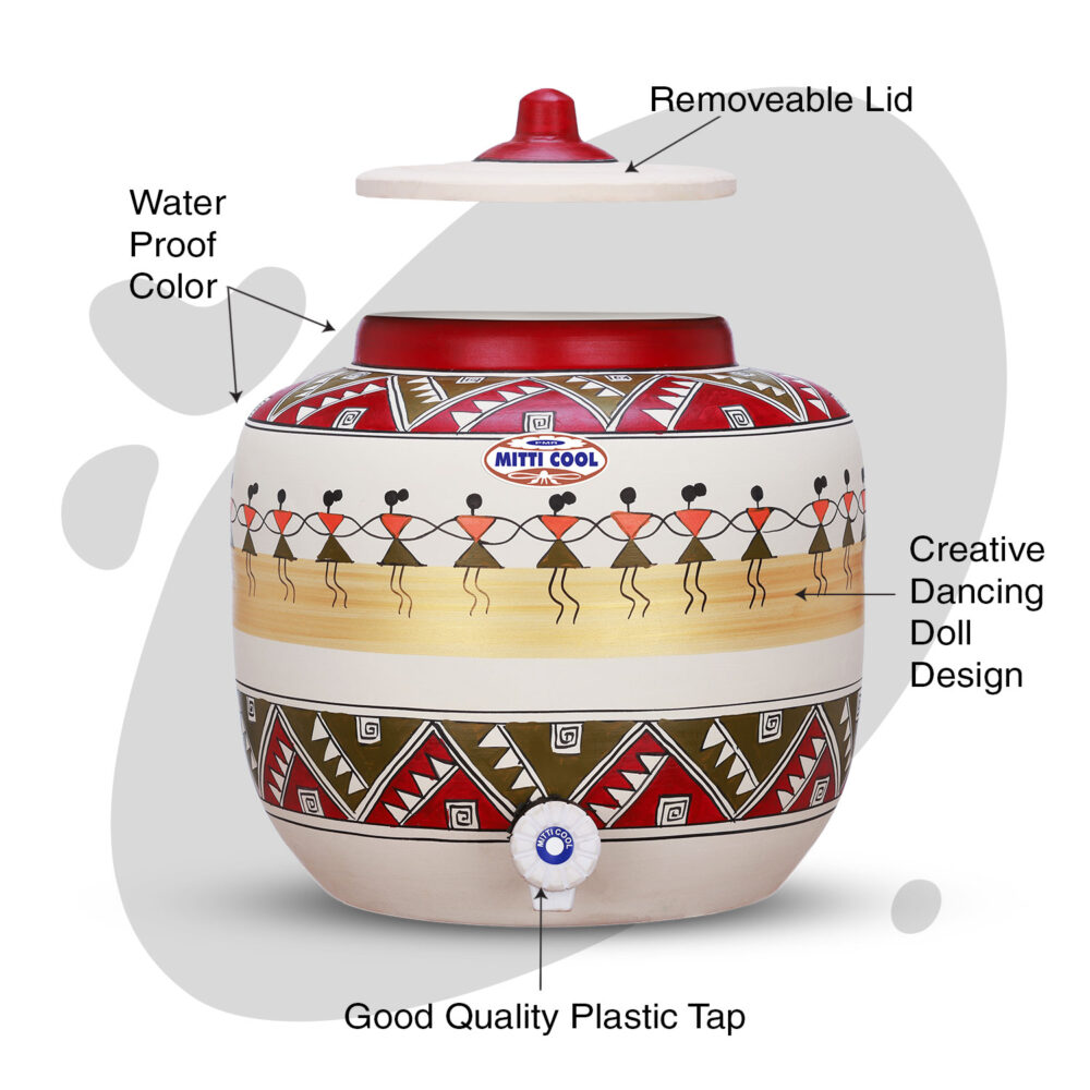 Clay Water Pot 12 Litre Dancing Doll Design - Image 2