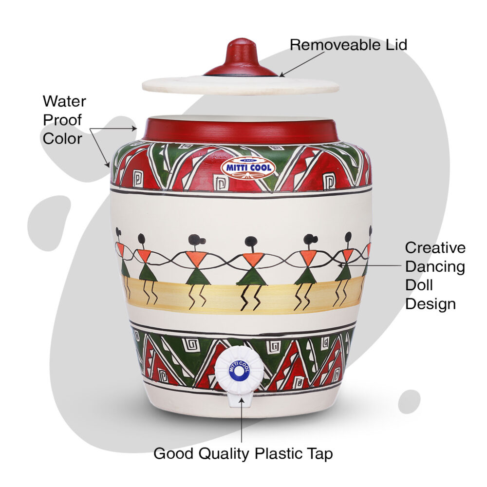 Clay Water Pot 6.5 Litre Dancing Doll Design - Image 2