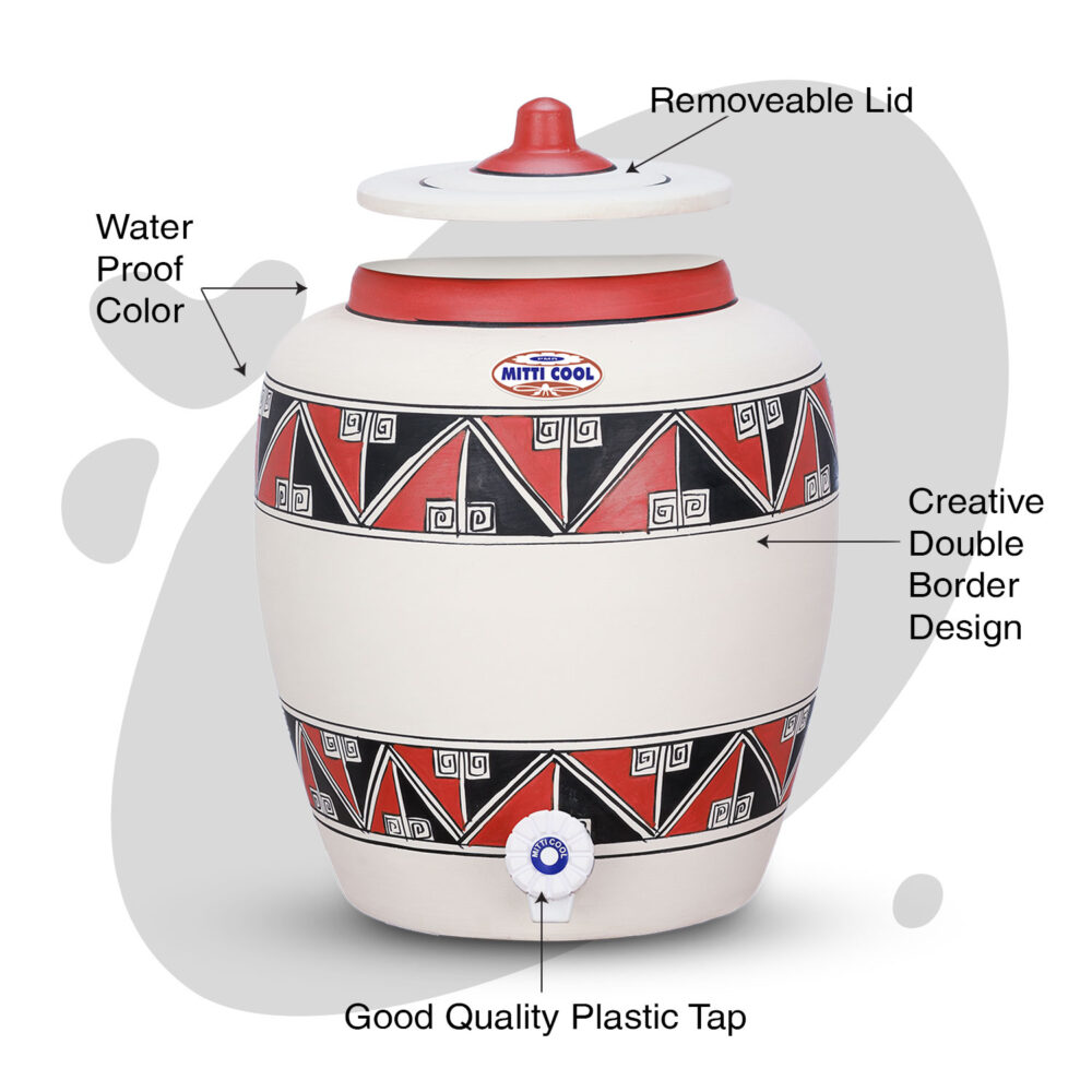 Clay Water Pot 11 Litre Double Border Design - Image 2