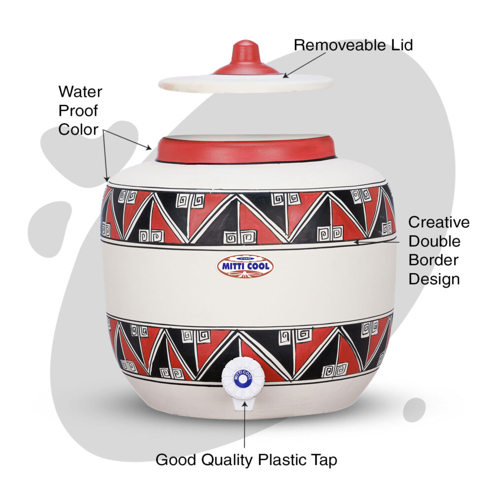 Clay Water Pot 12 Litre  Double Border Design - Image 2