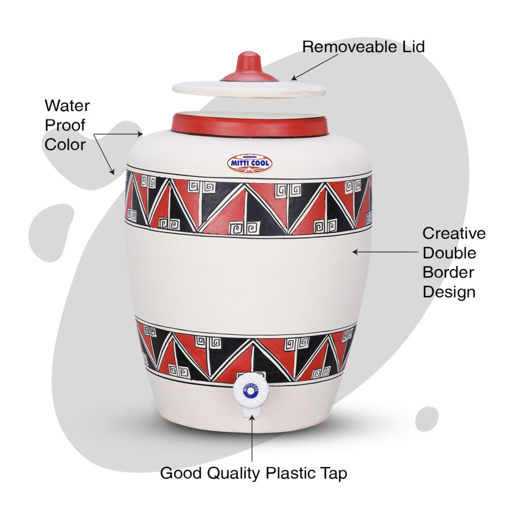 Clay Water Pot 13 Litre Double Border Design - Image 2