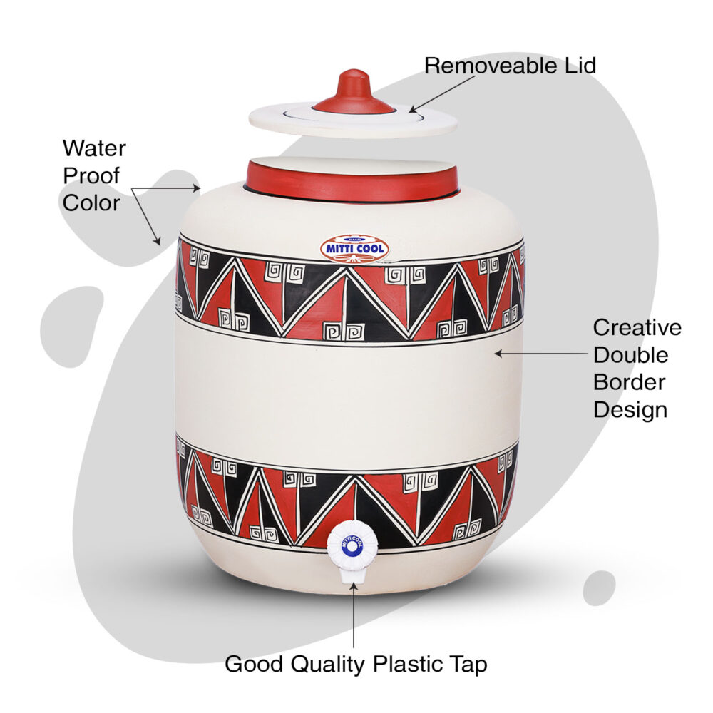 Clay Water Pot 17 Litre Double Border Design - Image 2