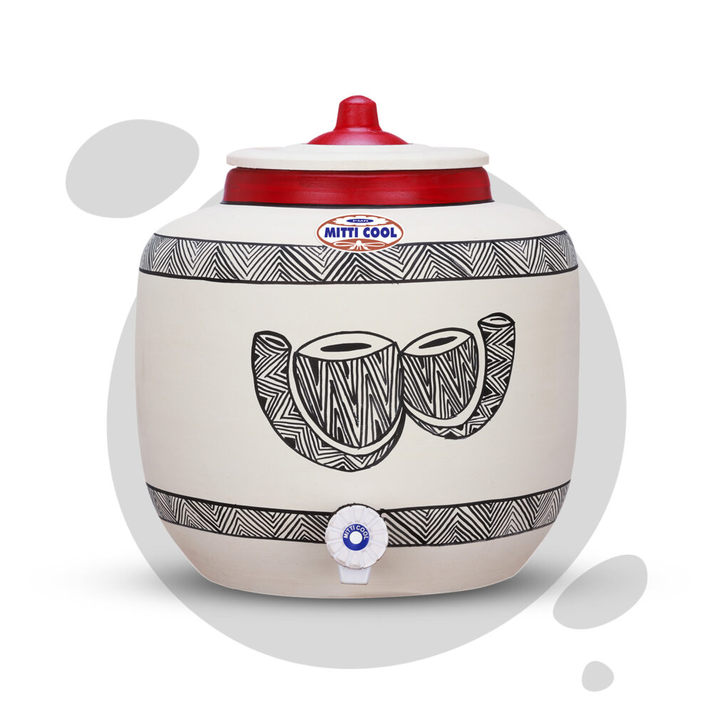 Clay Water Pot 12 Litre Drum Design