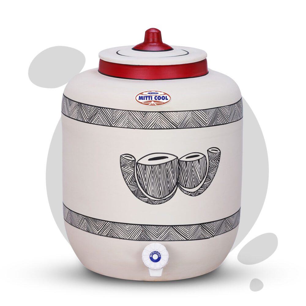 Clay Water Pot 17 Litre Drum Design