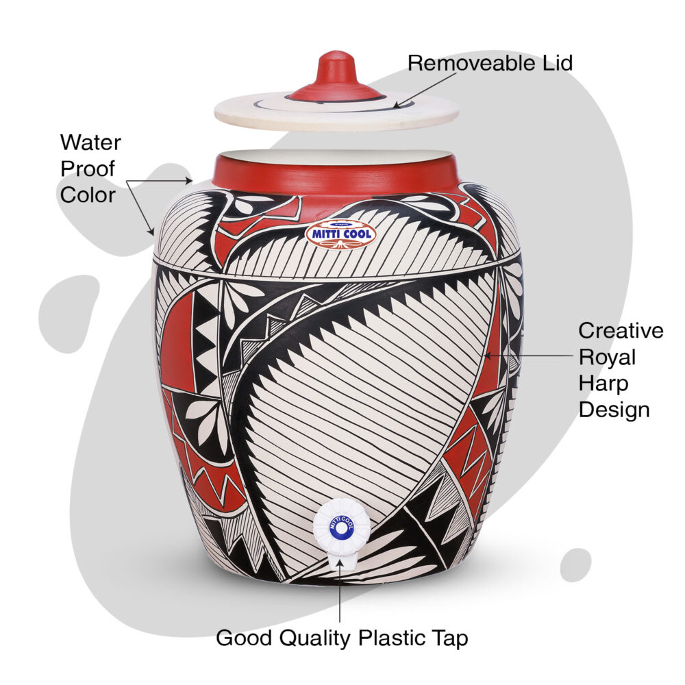 Earthen Clay Royal Harp Water Pot 11 Litres - Image 2