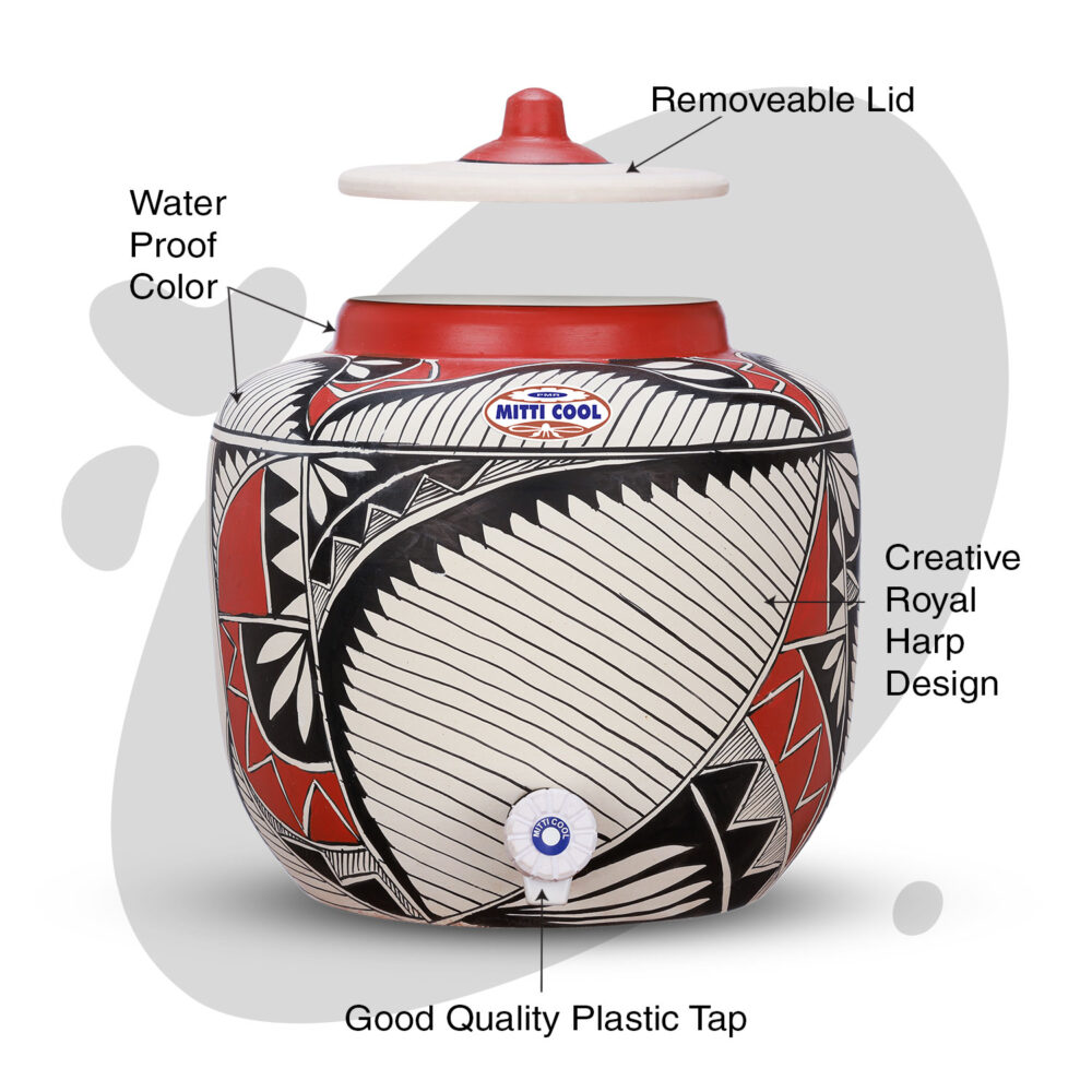 Clay Water Pot 12 Litre Royal Harp Design - Image 2