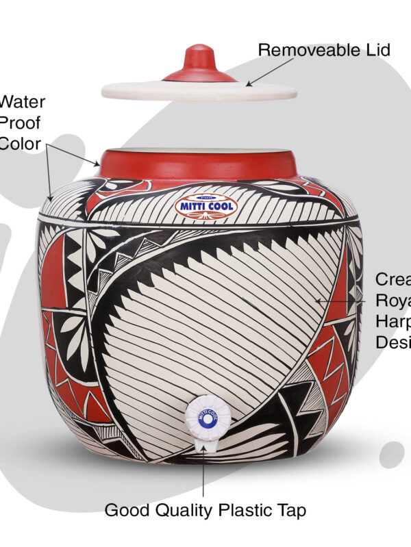 Clay Water Pot 12 Litre Royal Harp Design - Image 2
