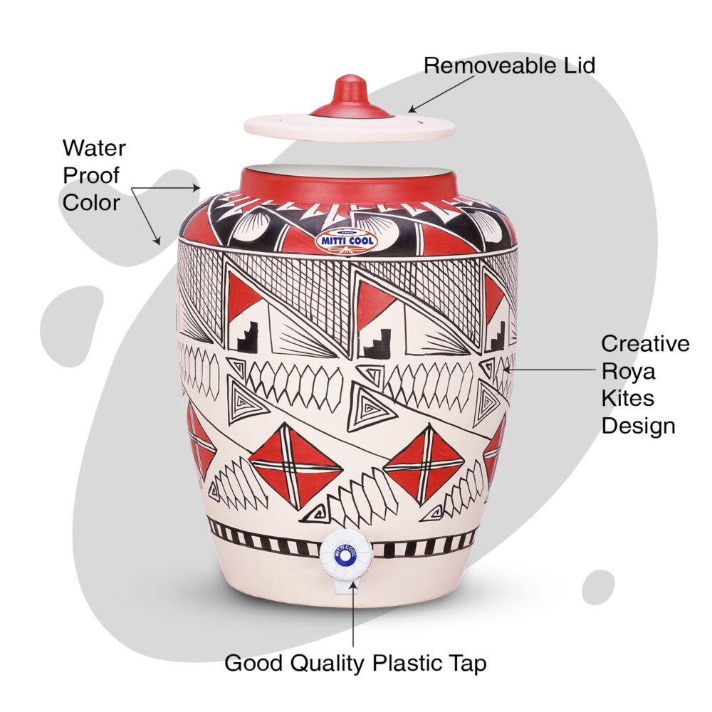 Clay Water Pot 13 Litre Royal Kite Design - Image 2