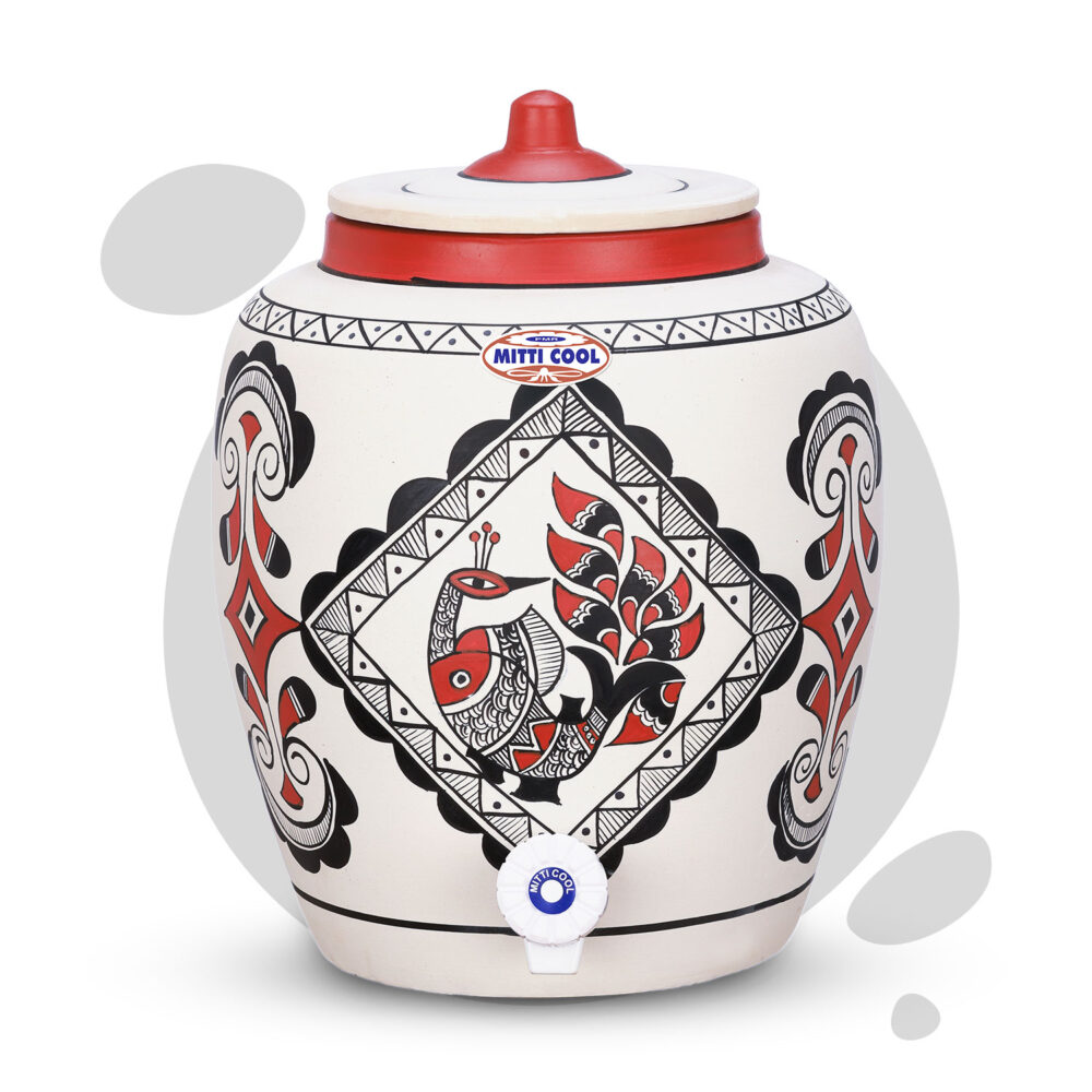 Earthen Clay Water Pot 11 Litre Royal Peacock Design