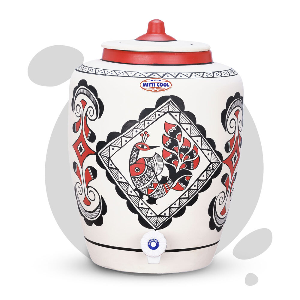 Clay Water Pot 13 Litre Royal Peacock Design