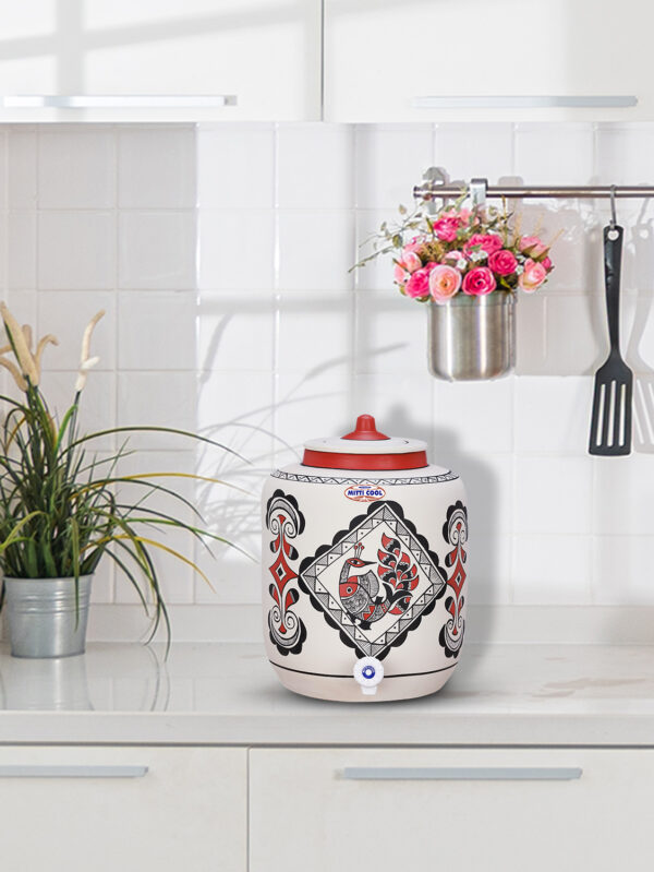 Clay Water Pot 17 Litre Royal Peacock Design - Image 3