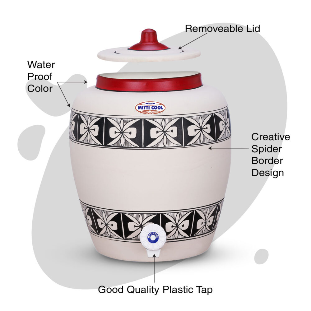 Clay Water Pot 11 Litre Spider Border Design - Image 2