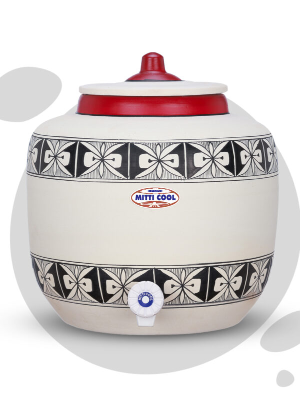 Clay Water Pot 12 Litre Spider Border Design