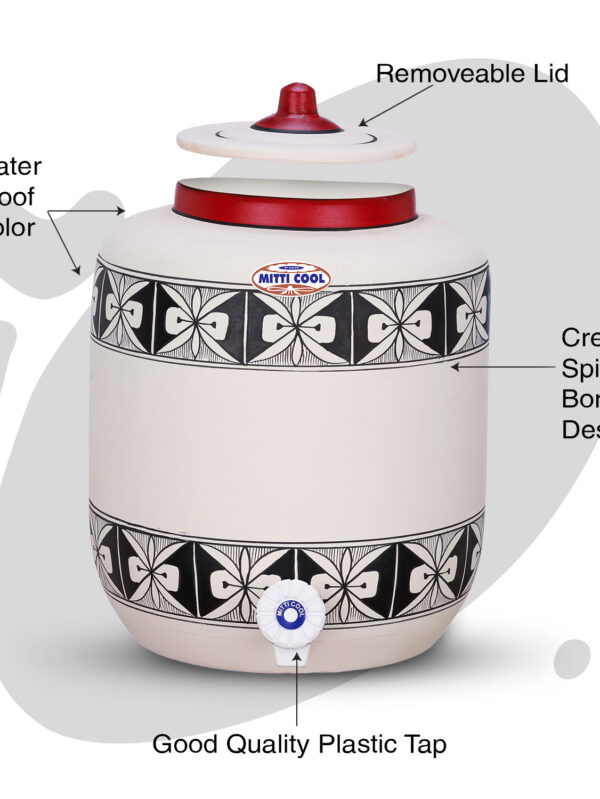 Clay Water Pot 17 Litre Spider Border Design - Image 2