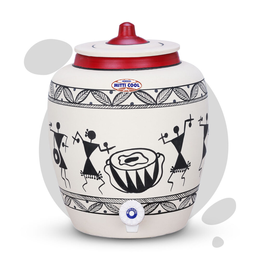 Earthen Clay Water Pot 11 Litre Warli Timpany Design