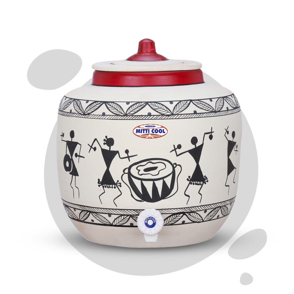 Clay Water Pot 12 Litre  Warli Timpany Design