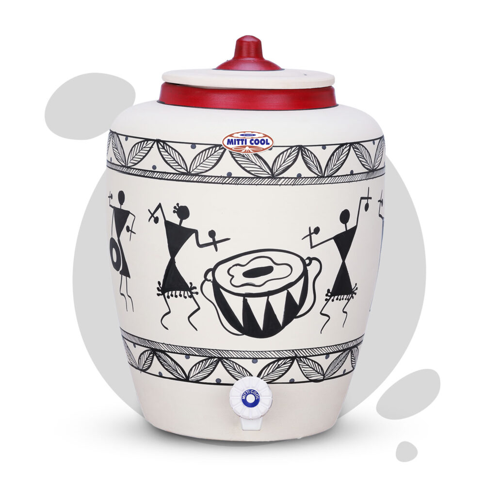 Clay Water Pot 13 Litre Warli Timpany Design