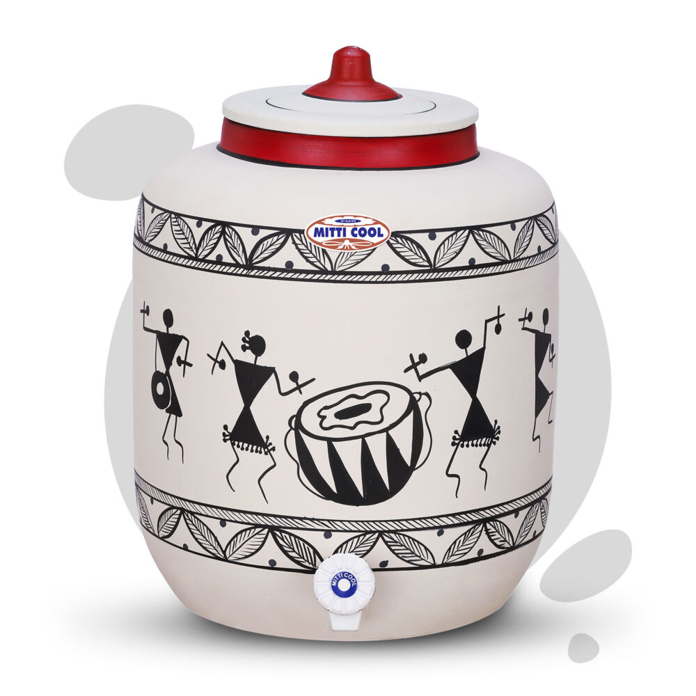 Clay Water Pot 17 Litre Warli Timpali Desgin