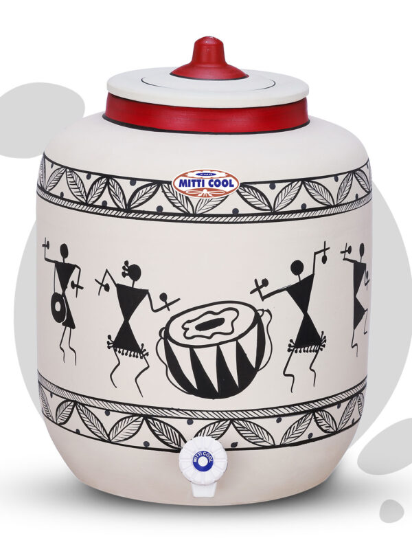 Clay Water Pot 17 Litre Warli Timpali Desgin