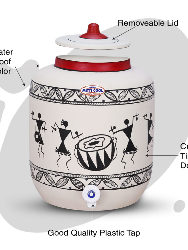 Clay Water Pot 17 Litre Warli Timpali Desgin - Image 2