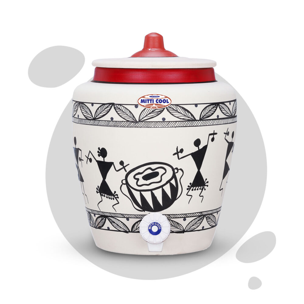 Clay Water Pot 6.5 Litre Warli Timpany Design