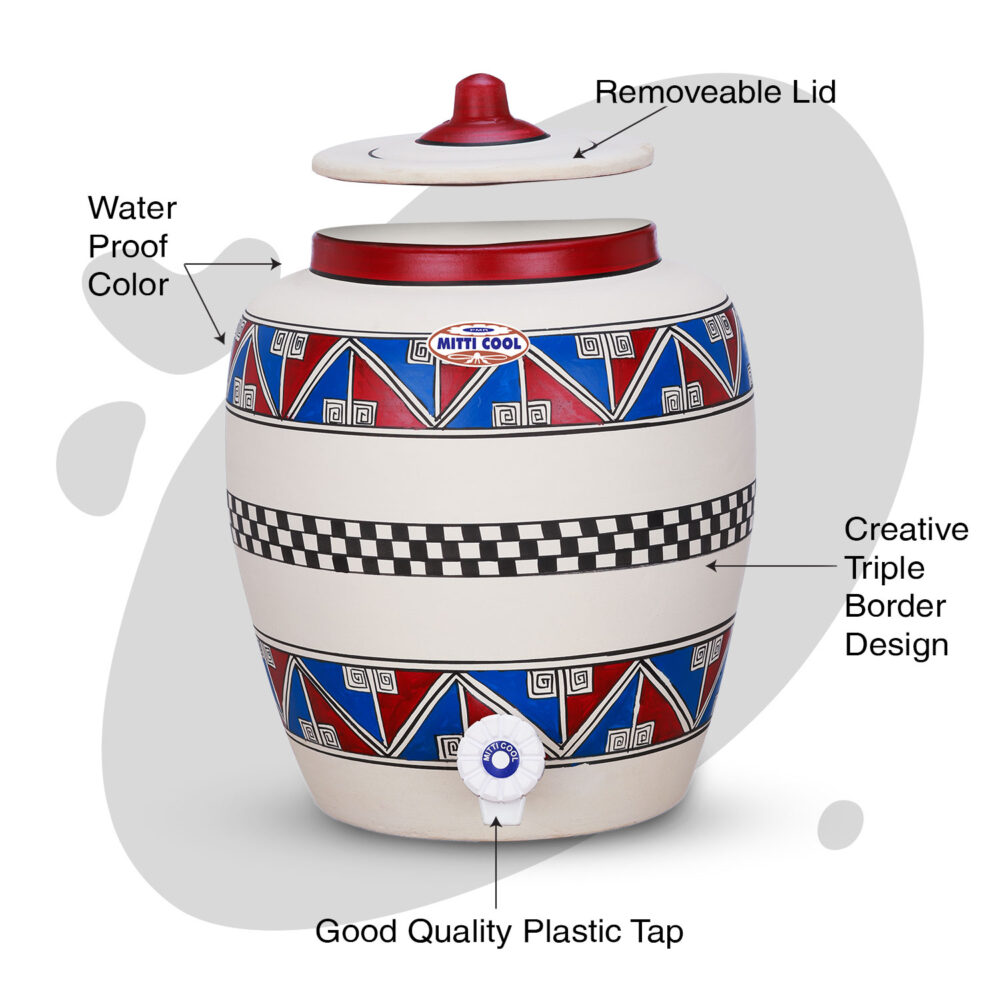 Clay Water Pot – 11 Liter Triple Border Design - Image 2