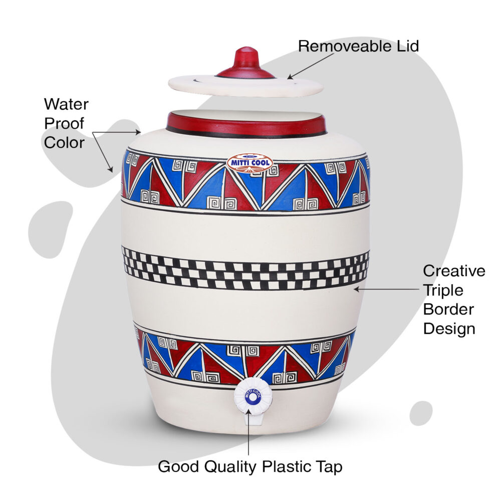 Clay Water Pot – 13 Liter Triple Border Design - Image 2