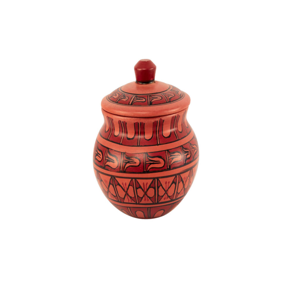 Clay Curd Pot with Cap 350 ML Abstact Cross Design